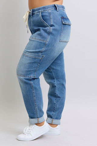 Judy Blue High Waist Cargo Cuff Jogger Denim Jeans 88909