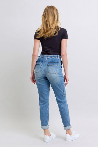 Judy Blue High Waist Cargo Cuff Jogger Denim Jeans 88909