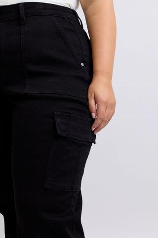 Judy Blue High Waist Cargo Wide Leg Black Denim Jeans 88886