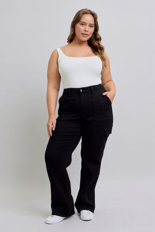 Judy Blue High Waist Cargo Wide Leg Black Denim Jeans 88886