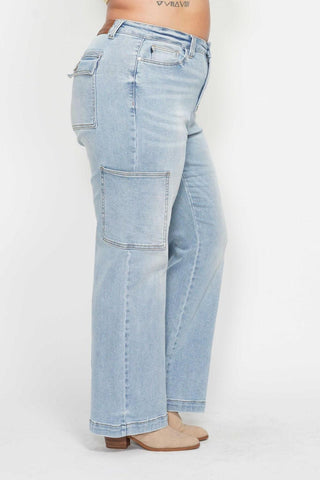 Judy Blue High Waist Cargo Wide Leg Denim Jeans 88924