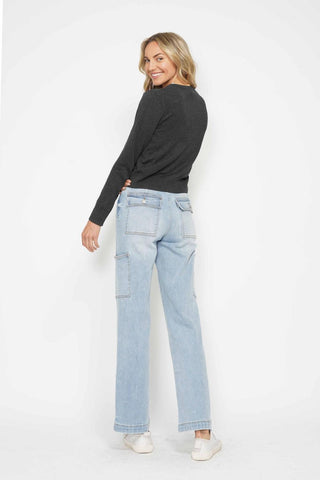 Judy Blue High Waist Cargo Wide Leg Denim Jeans 88924