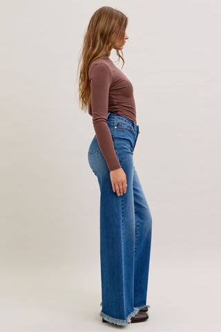 Judy Blue High Waist Column Button Fly & Back Welt Pockets Straight Denim Jeans 881001