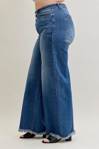 Judy Blue High Waist Column Button Fly & Back Welt Pockets Straight Denim Jeans 881001