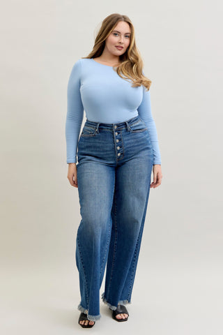 Judy Blue High Waist Column Button Fly & Back Welt Pockets Straight Denim Jeans 881001