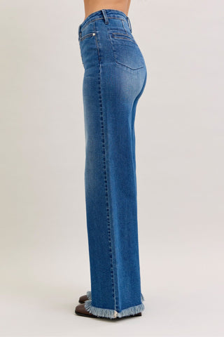 Judy Blue High Waist Column Button Fly & Back Welt Pockets Straight Denim Jeans 881001