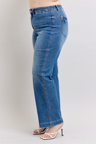 Judy Blue High Waist Contrast Thread Straight Denim Jeans 88596