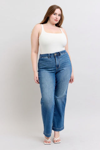 Judy Blue High Waist Contrast Thread Straight Denim Jeans 88596