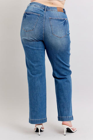 Judy Blue High Waist Contrast Thread Straight Denim Jeans 88596