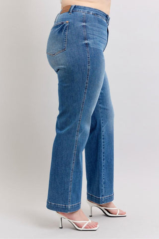Judy Blue High Waist Contrast Thread Straight Denim Jeans 88596