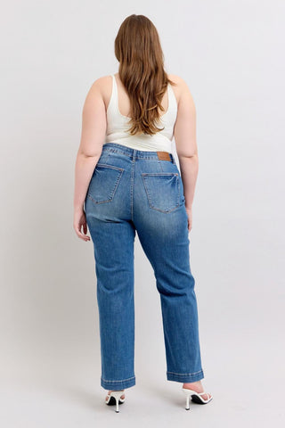 Judy Blue High Waist Contrast Thread Straight Denim Jeans 88596