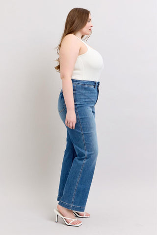 Judy Blue High Waist Contrast Thread Straight Denim Jeans 88596