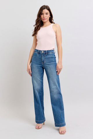 Judy Blue High Waist Contrast Thread Straight Denim Jeans 88596
