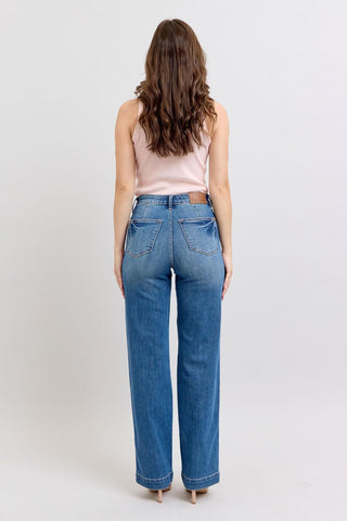 Judy Blue High Waist Contrast Thread Straight Denim Jeans 88596
