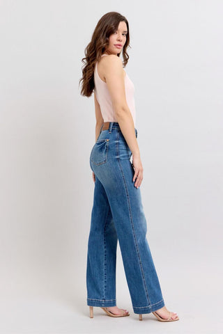 Judy Blue High Waist Contrast Thread Straight Denim Jeans 88596