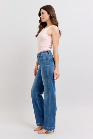 Judy Blue High Waist Contrast Thread Straight Denim Jeans 88596