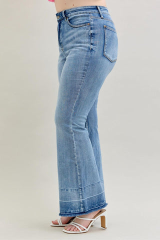 Judy Blue High Waist Contrast Tummy Control Release Hem Flare Denim Jeans 88486