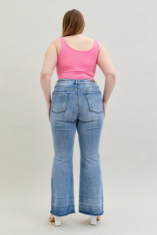 Judy Blue High Waist Contrast Tummy Control Release Hem Flare Denim Jeans 88486