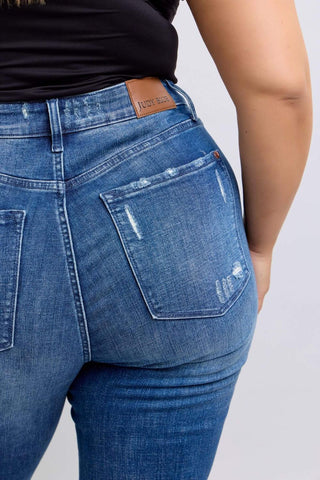 Judy Blue High Waist Contrast Wash Destroy Flare Denim Jeans 88383