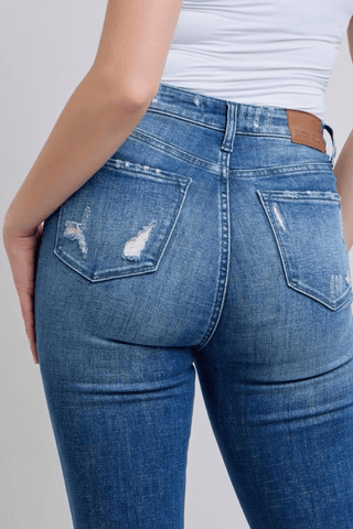 Judy Blue High Waist Contrast Wash Destroy Flare Denim Jeans 88383