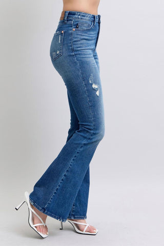 Judy Blue High Waist Contrast Wash Destroy Flare Denim Jeans 88383