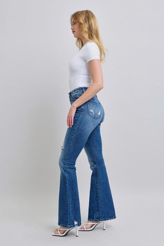 Judy Blue High Waist Contrast Wash Destroy Flare Denim Jeans 88383