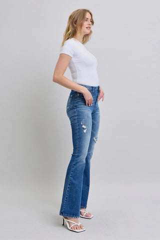Judy Blue High Waist Contrast Wash Destroy Flare Denim Jeans 88383