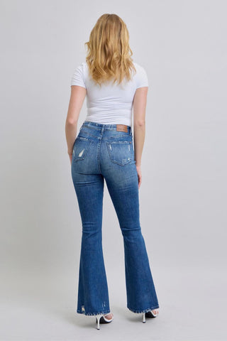 Judy Blue High Waist Contrast Wash Destroy Flare Denim Jeans 88383