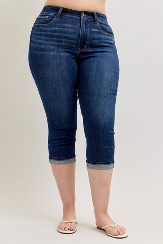 Judy Blue High Waist Cuffed Capri Denim Jeans 72123