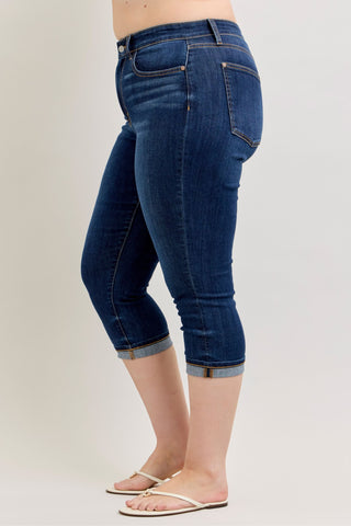 Judy Blue High Waist Cuffed Capri Denim Jeans 72123