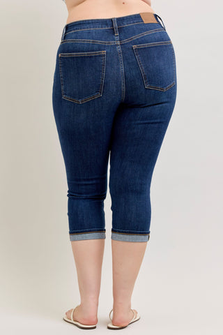 Judy Blue High Waist Cuffed Capri Denim Jeans 72123