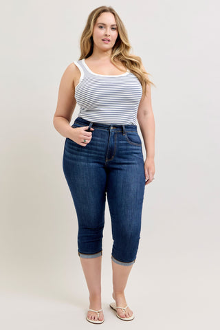 Judy Blue High Waist Cuffed Capri Denim Jeans 72123