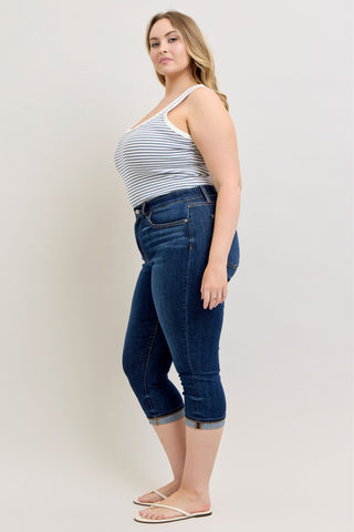 Judy Blue High Waist Cuffed Capri Denim Jeans 72123