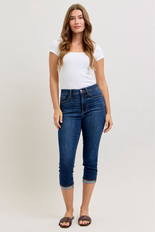 Judy Blue High Waist Cuffed Capri Denim Jeans 72123