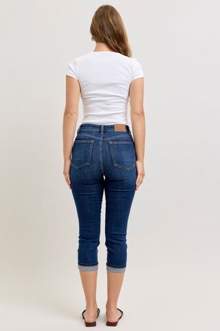 Judy Blue High Waist Cuffed Capri Denim Jeans 72123