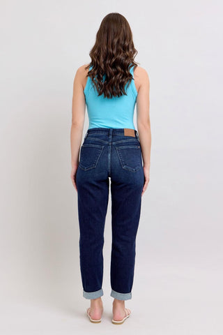 Judy Blue High Waist Dark Wash Boyfriend Denim Jeans 82646