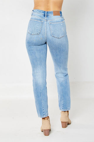 Judy Blue High Waist Destroy & Back Hem Dart Slim Denim Jeans 82590