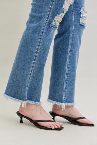 Judy Blue High Waist Destroy Fray Hem Bootcut Denim Jeans 82542