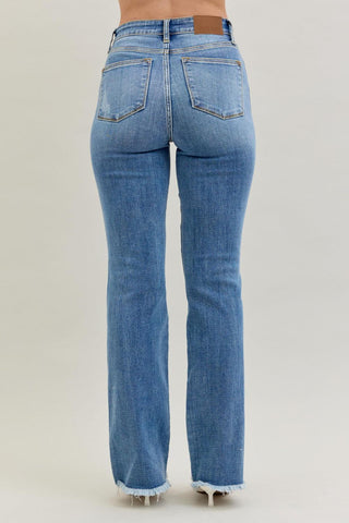 Judy Blue High Waist Destroy Fray Hem Bootcut Denim Jeans 82542