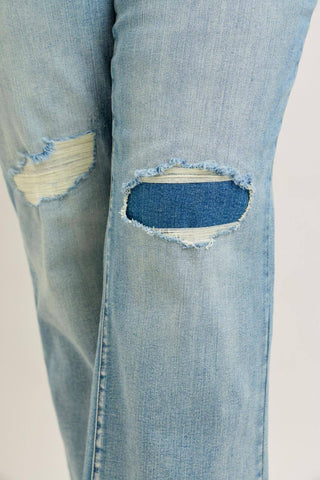 Judy Blue High Waist Destroy & Knee Patch Straight Denim Jeans 88928