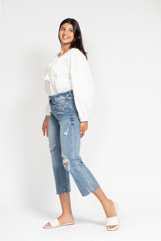 Judy Blue High Waist Destroy Wide Leg Crop Denim Jeans 82256