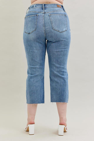 Judy Blue High Waist Destroy Wide Leg Crop Denim Jeans 82256