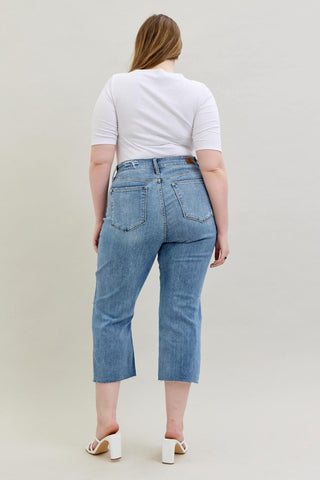 Judy Blue High Waist Destroy Wide Leg Crop Denim Jeans 82256
