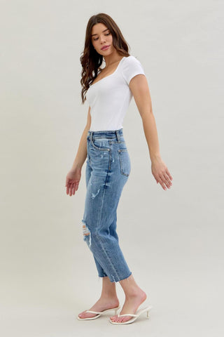 Judy Blue High Waist Destroy Wide Leg Crop Denim Jeans 82256