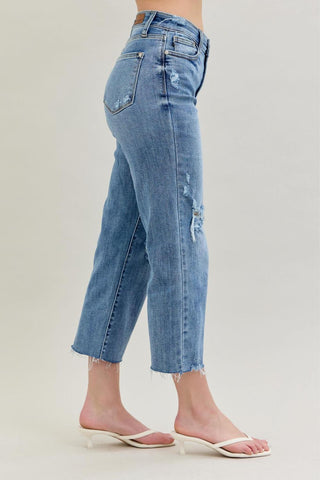 Judy Blue High Waist Destroy Wide Leg Crop Denim Jeans 82256
