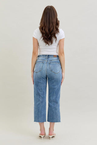 Judy Blue High Waist Destroy Wide Leg Crop Denim Jeans 82256