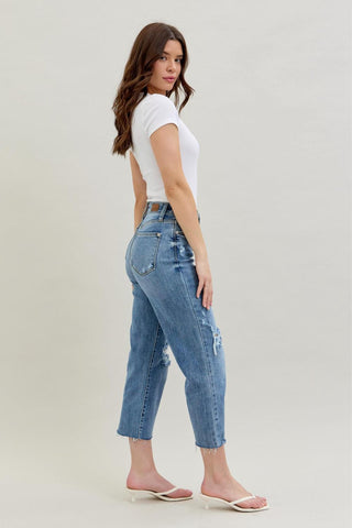 Judy Blue High Waist Destroy Wide Leg Crop Denim Jeans 82256