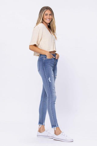 Judy Blue High Waist Destroyed Button Fly Skinny Denim Jeans 82263