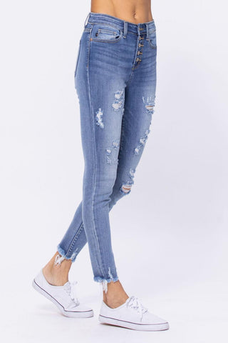 Judy Blue High Waist Destroyed Button Fly Skinny Denim Jeans 82263