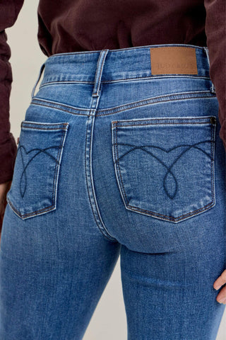 Judy Blue High Waist Double Button Fray Hem Bootcut Denim Jeans 82686